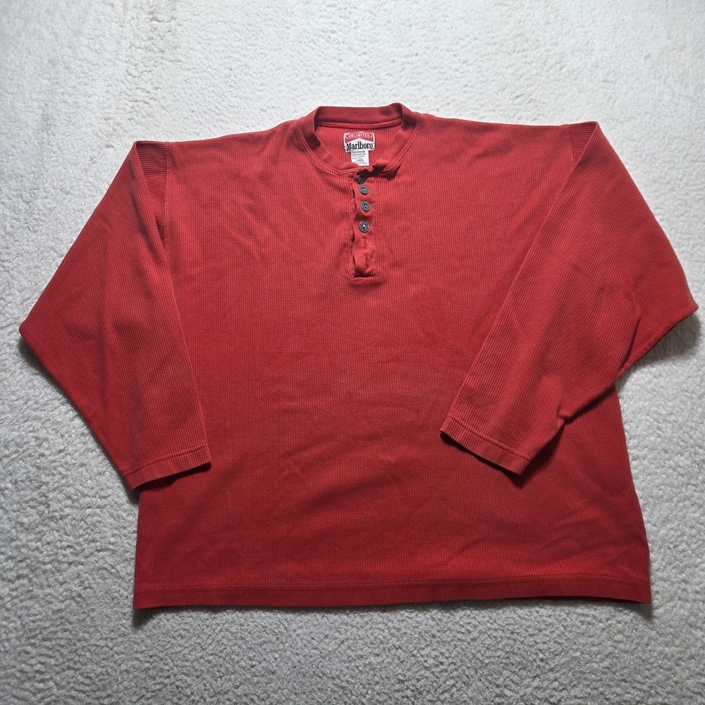Vintage 90's Unlimited Marlboro Men's Long Sleeve Red Ribbed T-Shirt Size Large